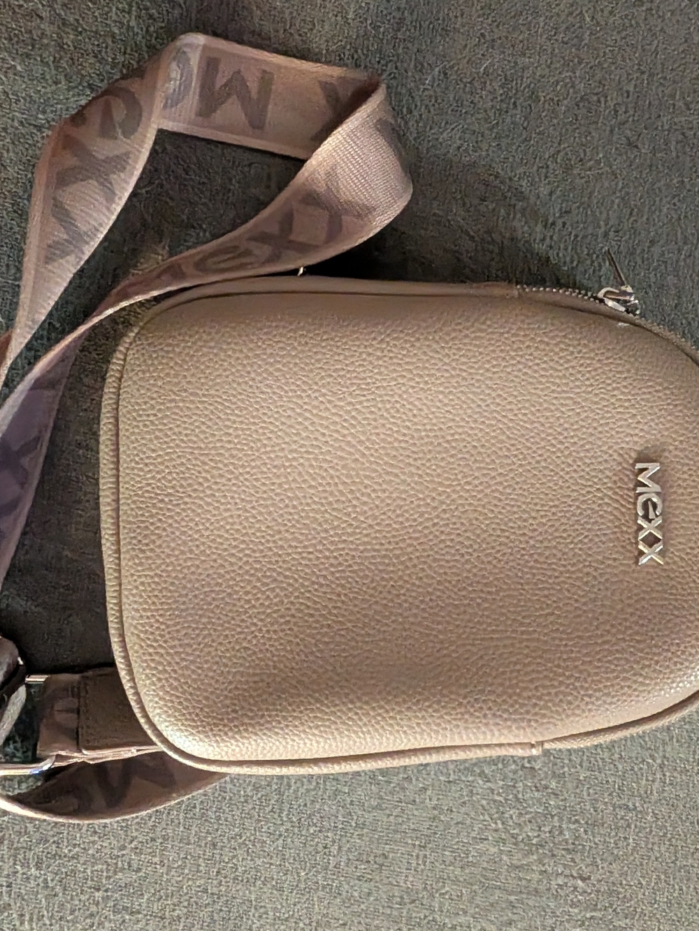 Mexx Taupe Pebbled Crossbody with Branded Strap